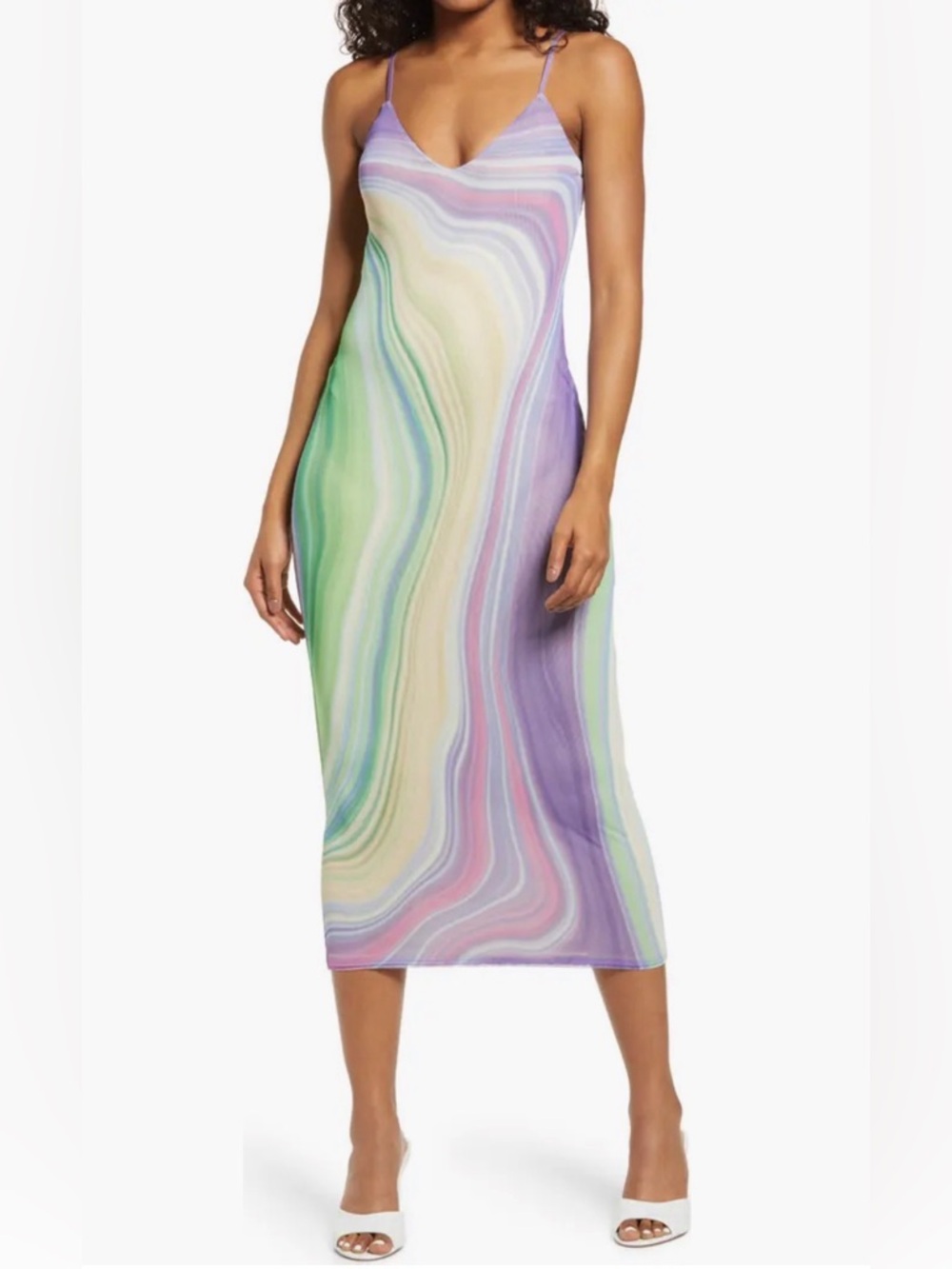 AFRM Amina Marble Bodycon Summer Party Vacation Midi Dress Size Medium